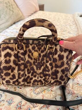 Kurt Geiger Leopard Print Top-Handle Satchel with Gold Accent